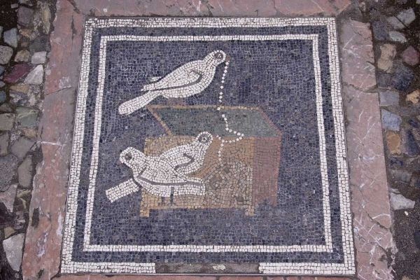Italy, Pompeii Bird mosaic in House of the Faun